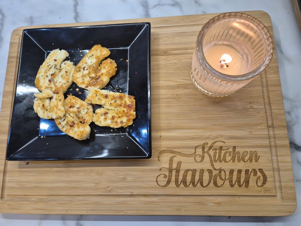 Grilled halloumi with oregano and chilli flakes